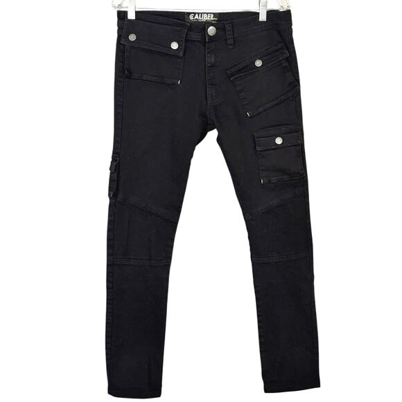 Caliber Jeans Mens 32x32 Cargo Utility Multi Pocket Black Slim - Picture 1 of 6